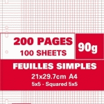 SACHET DE 200 PAGES COPIES SIMPLES GRAND FORMAT A4 PETITS CARREAUX 5X5 90G PERFORÉES - LOT DE 6