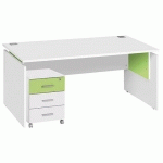 PACK BUREAU + CAISSON MOBILE 3 TIROIRS INTUITIV BLANC/VERT