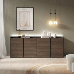 SKRAUT HOME - BUFFET EFFET BOIS DE CHÊNE FONCÉ ET NOIR 207X35X80CM AVEC LED