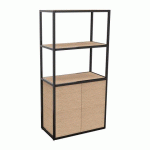 BIBLIOTHÈQUE LUMYA L 80 X P 41,5 X H 162 CM MODULE DÉPART STRUCTURE MÉTAL NOIR 2 PORTES CHÊNE CLAIR