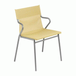 LOT DE 2 - FAUTEUIL HORIZON LAFUMA - TOILE BATYLINE JAUNE SAFRAN - PIED ACIER GRIS