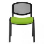 CHAISE DE CONFÉRENCE 4 PIEDS DOSSIER RÉSILLE NOIR ET ASSISE TISSU ANIS