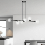 EMIBIG LIGHTING SUSPENSION GLASSY, 6 LAMPES, NOIR, TRANSPARENT, VERRE, 110 CM