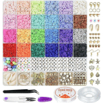 6000 PCS CLAY BEADS FOR BRACELET MAKING 24 COLORS FLAT ROUND POLYMER CLAY BEADS 6MM SPACER HEISHI BEADS WITH PENDANT CHARMS KIT AND ELASTIC STRINGS F