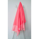 FOUTA 100 CM X 200 CM ZIWANE ROSE FLUO RAYURES BLANCHES - 100% COTON - FINITION FRANGES