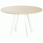 TABLE RÉUNION EVAN Ø 120 CM PIED BLANC PLATEAU CHÊNE CLAIR - MBA