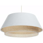 BPS KONCEPT - SUSPENSION EXTÉRIEUR EN TISSU VELOURS BLANC AVEC ROTIN NATUREL, INTÉRIEUR CRÈME - BLANC, CRÈME - BLANC, CRÈME