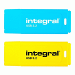 PACK 2 CLÉS USB INTEGRAL NEON-C USB 3.2 32 GO USB-C BLEU ET JAUNE