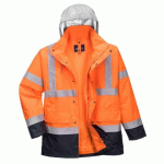PORTWEST S471 PARKA HI-VIS BICOLORE CONTRASTÉE TRAFIC 4 EN 1 ORANGE/MARINE - TAILLE S