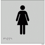 PLAQUE EN RELIEF ET BRAILLE TOILETTES FEMMES 15X15CM - ARGENT