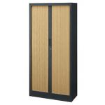 ARMOIRE MÉTAL CLASSTOUT CLASSIQUE - A RIDEAUX - L. 90X H. 180 CM - CORPS ANTHRACITE  - RIDEAUX HÊTRE