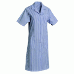 BLOUSE PROFESSIONNELLE FEMME BLEU CIEL ET BLANC EN POLYCOTON, MANCHES COURTES, TAILLE 48/50