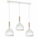 LUMINEX SUSPENSION NOAK, BLANC/BOIS NATUREL, À 3 LAMPES, LONGUE