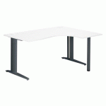 BUREAU COMPACT EXCELLENS L 160 CM BLANC RETOUR À DROITE PIÉTEMENT MÉTAL PLUS ANTHRACITE