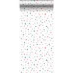 PAPIER PEINT IMITATION TERRAZZO - 0,53 X 10,05 M DE ESTAHOME BLANC, ROSE ET VERT