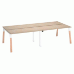 PÔLE 4 BUREAUX CHÊNE CLAIR ECLA L 140 X P 60 CM PIEDS MÉTAL BLANC FINITION BOIS