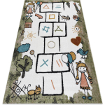 TAPIS FUN HOP POUR ENFANTS, LA MARELLE, ANIMAUX VERT GREEN 80X150 CM