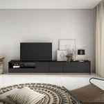 SKRAUT HOME - MEUBLE TV, BANC TÉLÉ, 310X50X37 CM, POUR LES TV JUSQU'À 80, MEUBLES DE SALON, NOIR ET CHÊNE