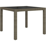 TABLE DE JARDIN 90X90X75 CM VERRE TREMPÉ ET RÉSINE TRESSÉE GRIS