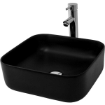 ML-DESIGN - LAVABO EN CÉRAMIQUE NOIR MAT, 395X395X140 MM, VASQUE À POSER RECTANGULAIRE, LAVE-MAINS MODERNE, CUVETTE AVEC TROU D'ÉVACUATION, SANS