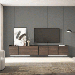 SKRAUT HOME - MEUBLE TV EFFET BOIS DE CHÊNE FONCÉ ET NOIR 309X35X50CM SUSPENDU