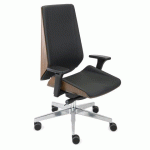 CHAISE DE BUREAU ERGONOMIQUE MOON WOOD SIMILI CUIR, AVEC ACCOUDOIRS 3D, MÉCANISME SYNCHRONE, PIEDS ALUMINIUM, NOIR