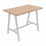 TABLE HAUTE SYNERGY L 140 X P 80 X H 107 CM PIED MÉTAL BLANC PLATEAU CHÊNE CLAIR