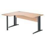 BUREAU COMPACT L 160 CM CHÊNE CLAIR RETOUR À GAUCHE EXCELLENS PIÈTEMENT MÉTAL ANTHRACITE AVEC VOILE DE FOND