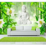 ARTGEIST - PAPIER PEINT BOUDDHA ET NATURE - 100 X 70 CM - JAUNE ET VERT