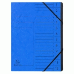 TRIEUR AGRAFÉ AVEC ÉLASTIQUES INTÉRIEUR NOIR 12 COMPARTIMENTS - A4 - BLEU - LOT DE 10
