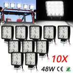 10X 48W PROJECTEUR PHARE DE TRAVAIL 12V 24V LED CARRÉ LED MOTO SPOT FEUX ADDITIONNELS OFFROAD LAMPE - NOIR - VINGO