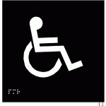 PLAQUE EN RELIEF ET BRAILLE TOILETTES PMR 15X15CM - NOIR