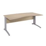 BUREAU MANAGER BIOSPACECOURBE  2 - L. 180 X P. 90 CM - PLATEAU 'CÈDRE' - PIEDS L'ALUMINIUM' - EMBASES 'FRAMBOISE'.