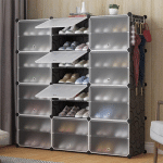 HALOYO - ARMOIRE À CHAUSSURES GRANDE CAPACITÉ,MEUBLE À CHAUSSURES ETAGÈRE AVEC 12 PORTES PLASTIQUE, ÉTAGÈRE À CHAUSSURES,NOIR