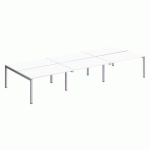 PÔLE 6 BUREAUX DROITS ARKO L 420 X P 168 CM PLATEAUX BLANC PIÈTEMENT MÉTAL ARCHE ALUMINIUM