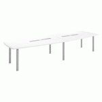 TABLE MODULABLE BELEM 14 PERSONNES L 380 X P 140 CM STRATIFIÉ BLANC ANTIBACTÉRIEN PIÈTEMENT ALUMINIUM