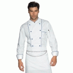 VESTE CHEF CUISINIER BLANC ET BLEU CYAN