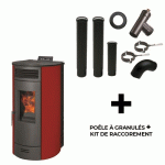 POÊLE À GRANULÉS AIR FLAVIA - 13 KW - BORDEAUX + KIT DE RACCORDEMENT FUMISTERIE SANNOVER