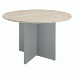TABLE RONDE DIAMÈTRE 120 CM PLATEAU CHÊNE GRIS PIEDS CROIX ALUMINIUM EXCELLENS
