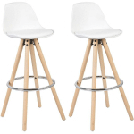 WOLTU LOT DE 2 TABOURETS DE BAR EN SIMILICUIR ET BOIS AVEC REPOSE-PIEDS 38.5X33X96.5CM BLANC