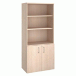 BIBLIOTHÈQUE BOIS AVEC PORTES ECLA H 182 X L 80 CM FINITION CHÊNE CLAIR