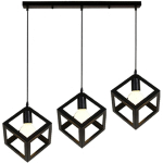 CAGE LUSTRE SUSPENSION 3 LUMINAIRES LAMPE DE SUSPENSION INDUSTRIEL E27 POUR CHAMBRE SALLE À MANGER - NOIR - NOIR