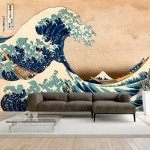 ARTGEIST - PAPIER PEINT HOKUSAI LA GRANDE VAGUE AU LARGE DE KANAGAWA - 150 X 105 CM - BEIGE ET BLEU