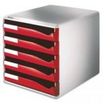 ESSELTE BLOC DE CLASSEMENT 5 TIROIRS A4 ROUGES STRUCTURE GRISE 29X28,7X35,5CM LEITZ