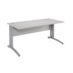 BUREAU DROIT BIOSPACE 2 - L. 80 X P. 80 CM - PLATEAU GRIS - PIEDS L ALUMINIUM - EMBASE 'BLANCHE'