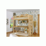 PACK LIT MEZZANINE 2 PLACES ADAM + MATELAS  BOIS NATUREL 120X190 CM/OPT:ECHELLE PETIT CÔTÉ