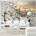 ARTGEIST - PAPIER PEINT NY VILLE DERRIÈRE LE MUR - 150 X 105 CM - JAUNE ET GRIS