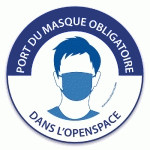 PANNEAU PORT DU MASQUE OBLIGATOIRE DANS L'OPENSPACE  - VINYLE SOUPLE AUTOCOLLANT - 100 - LOT DE 4