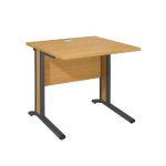BUREAU DROIT VARIATION TENDANCE - L. 80 X P. 80 CM - PLATEAU HÊTRE - PIEDS ANTHRACITE - CARTERS FINITION HÊTRE