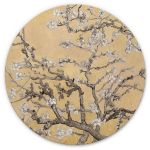 K&L WALL ART - TABLEAU EN MÉTAL ROND MÉTALLISÉ AMANDIER EN FLEUR FLORAL VINTAGE FLEURS DÉCO VAN GOGH Ø 30CM - CRÈME